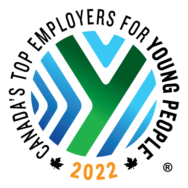 Canada’s Top Employers for Young People 2022 logo showing a green “Y” on a blue background
